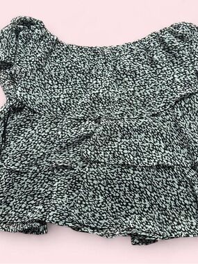 Express Mint and Black Ruffle Off-Shoulder Top